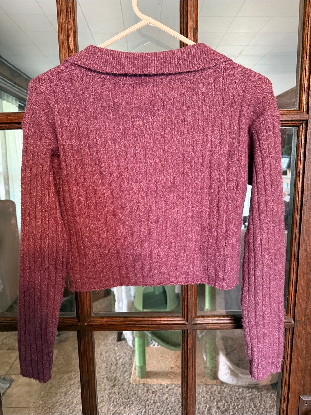 Colorful Planet Girls XL 14/16 Purple Ribbed Cropped Collared Cardigan Y2K 90s - Picture 4 of 4